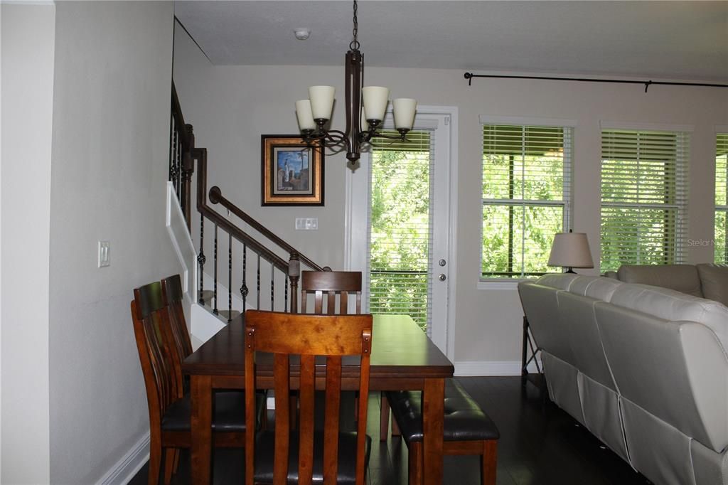 Chandelier, Dining room, Interior, Wood Texture Flooring