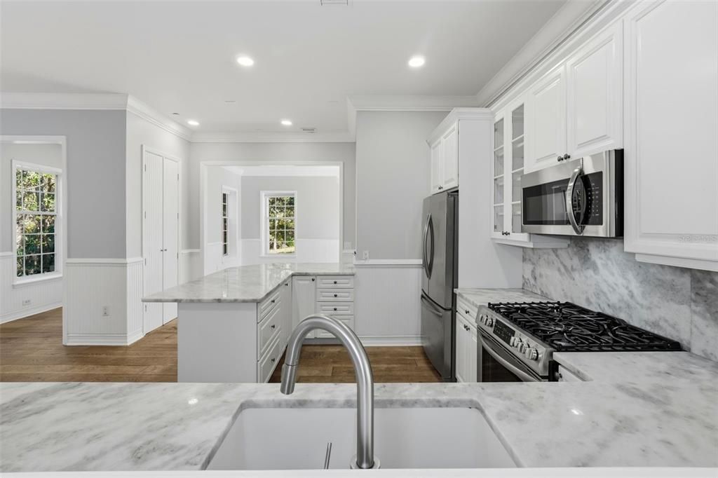 Interior, Kitchen, Recessed Lighting, Wood Texture Flooring