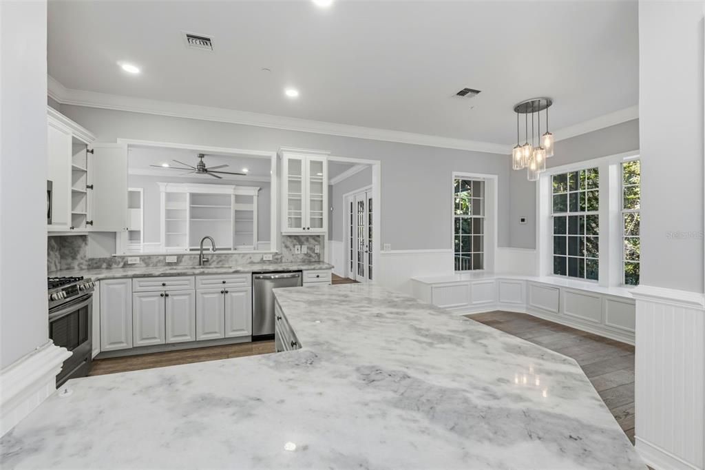 Interior, Kitchen, Pendant Lights, Recessed Lighting, Wood Texture Flooring