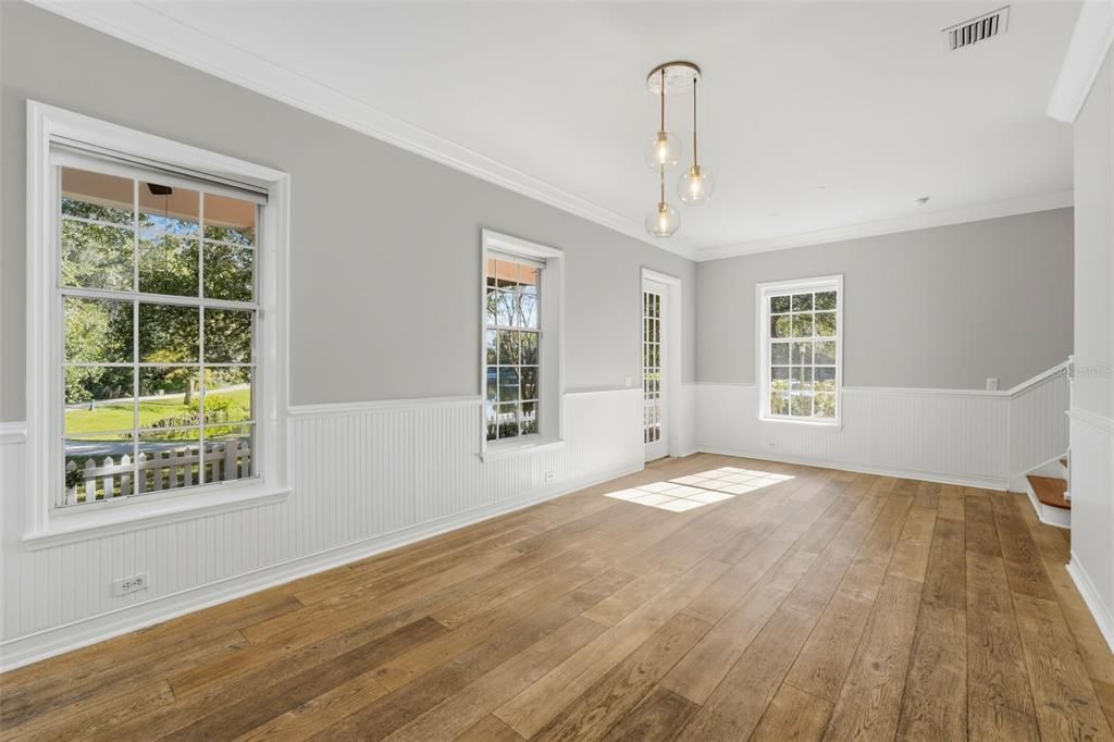 Empty room, Interior, Pendant Lights, Wood Texture Flooring