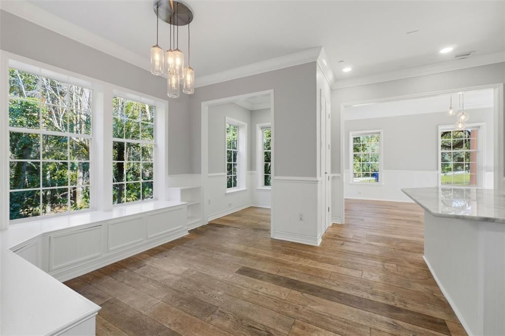 Empty room, Interior, Pendant Lights, Recessed Lighting, Wood Texture Flooring
