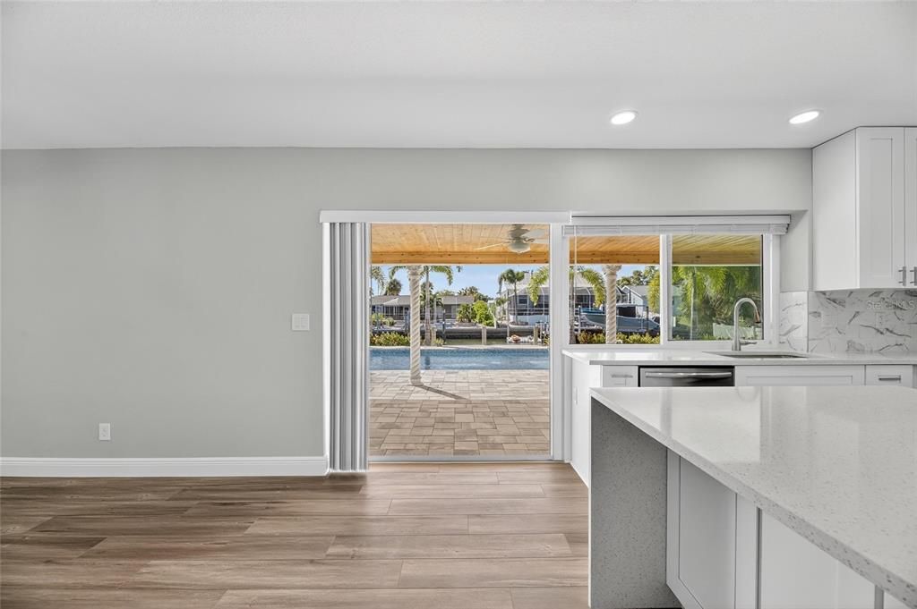 Interior, Kitchen, Recessed Lighting, Water, Wood Texture Flooring
