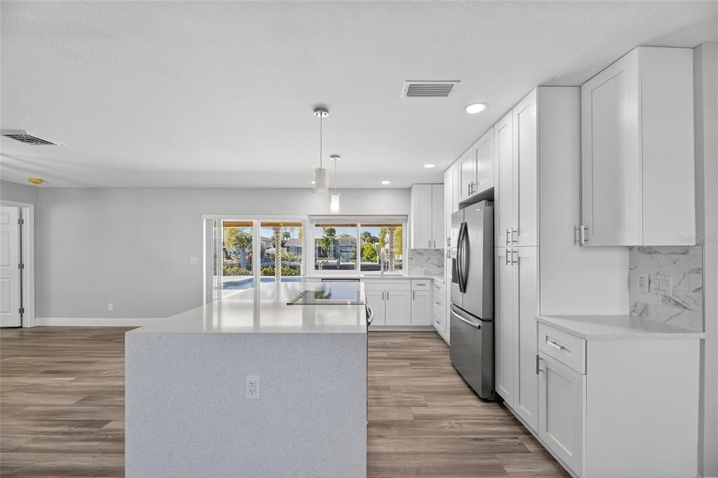 Interior, Kitchen, Pendant Lights, Recessed Lighting, Wood Texture Flooring