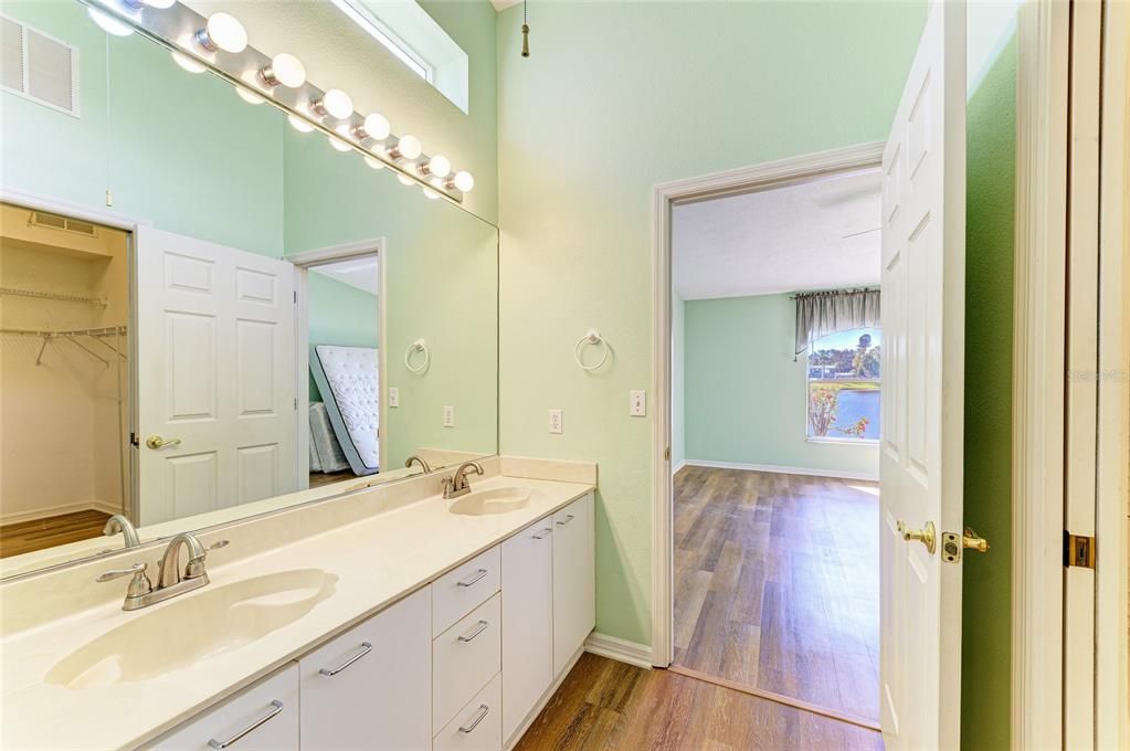 Bathroom, Dual Sink Vanities, Interior, Walk-in Closets, Wood Texture Flooring