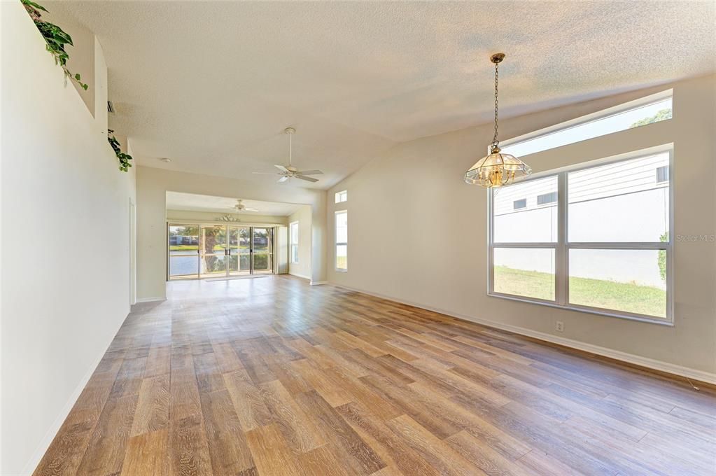 Empty room, Interior, Pendant Lights, Wood Texture Flooring