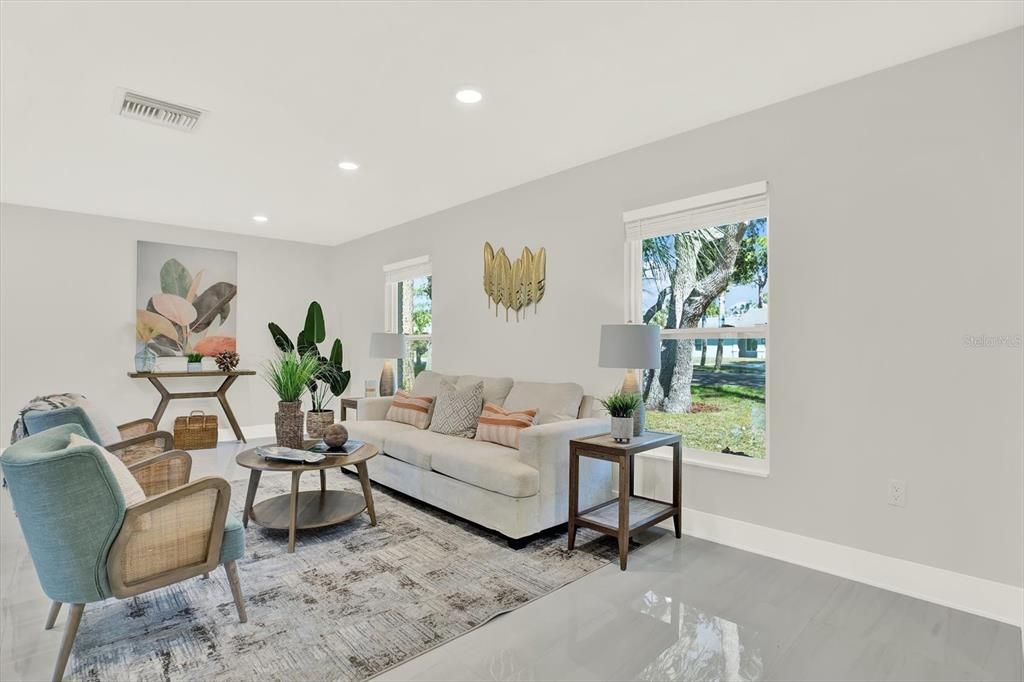 Interior, Living room, Recessed Lighting, Wood Texture Flooring