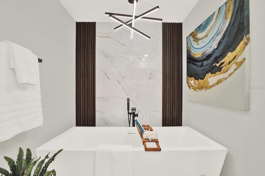 Bathroom, Interior, Marble Walls, Pendant Lights