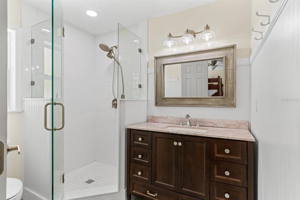 Bathroom, Glass Shower, Interior, Recessed Lighting