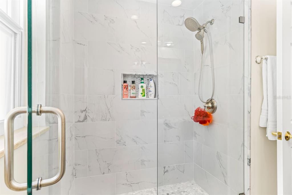 Bathroom, Glass Shower, Interior, Marble Walls