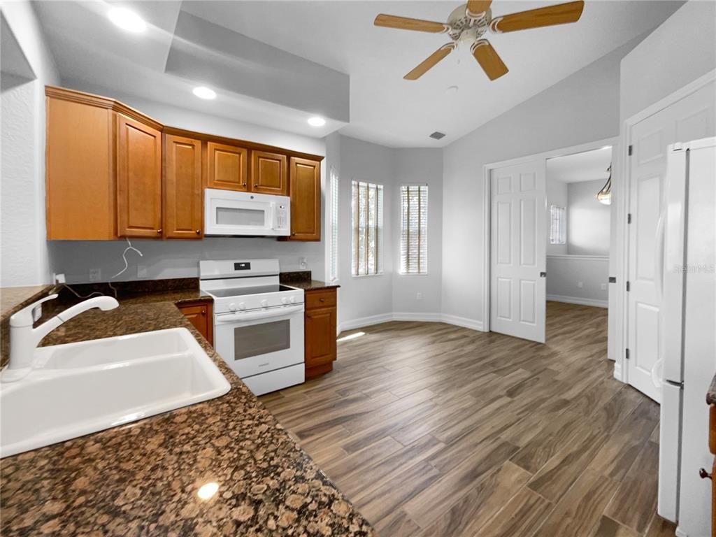 Interior, Kitchen, Pendant Lights, Recessed Lighting, Wood Texture Flooring