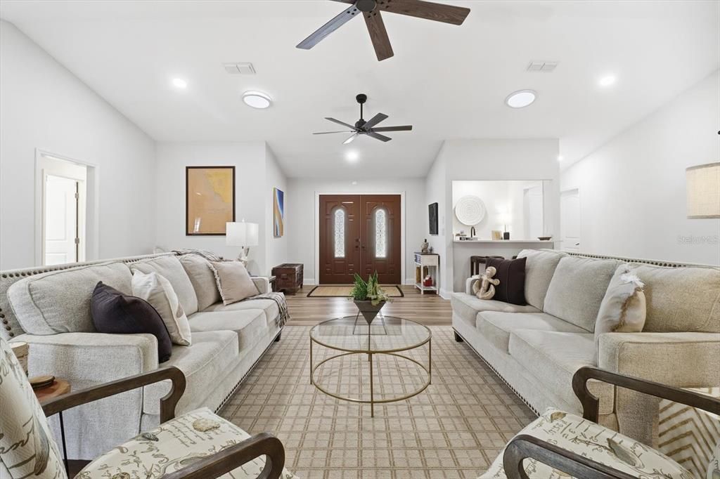 Interior, Living room, Recessed Lighting, Wood Texture Flooring