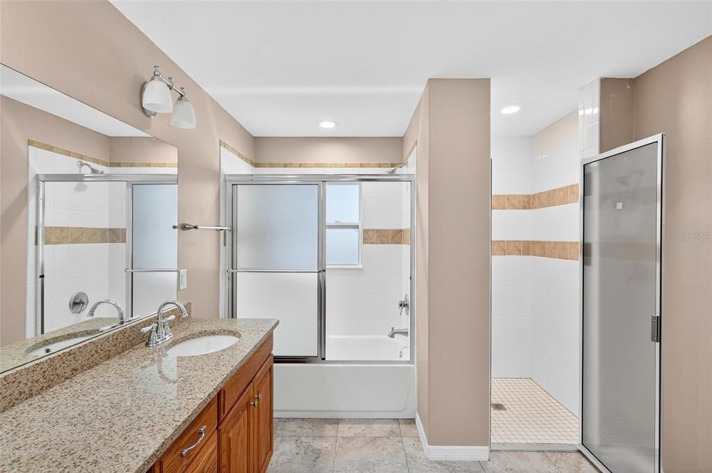 Bathroom, Dual Sink Vanities, Glass Shower, Interior, Recessed Lighting