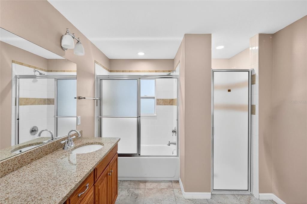 Bathroom, Dual Sink Vanities, Glass Shower, Interior, Recessed Lighting