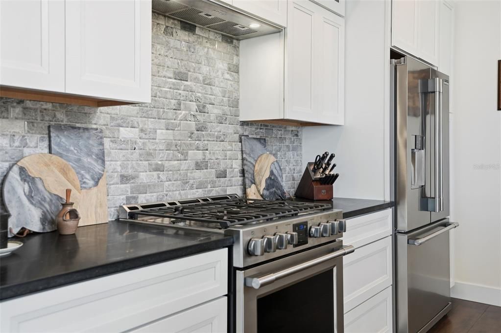 Interior, Kitchen, Stainless Steel Appliances, Stone Walls