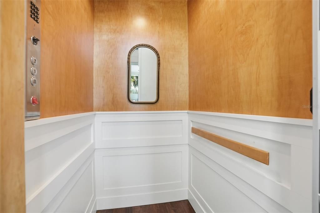 Elevator, Interior, Wood Texture Flooring, Wooden Walls