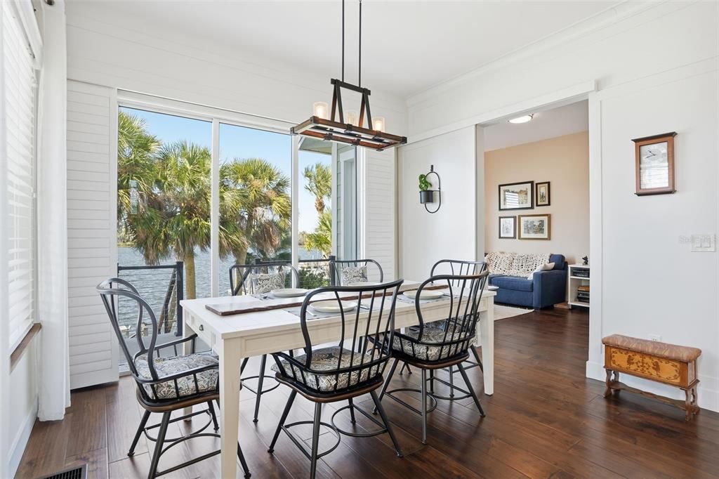 Dining room, Interior, Pendant Lights, Recessed Lighting, Wood Texture Flooring