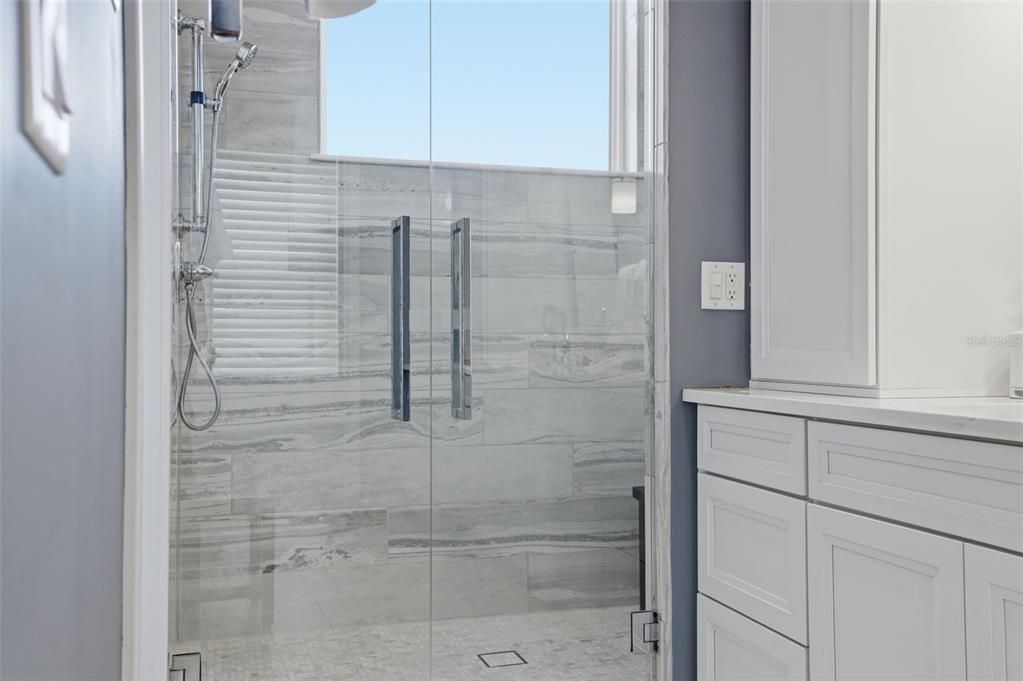 Bathroom, Glass Shower, Interior, Marble Walls