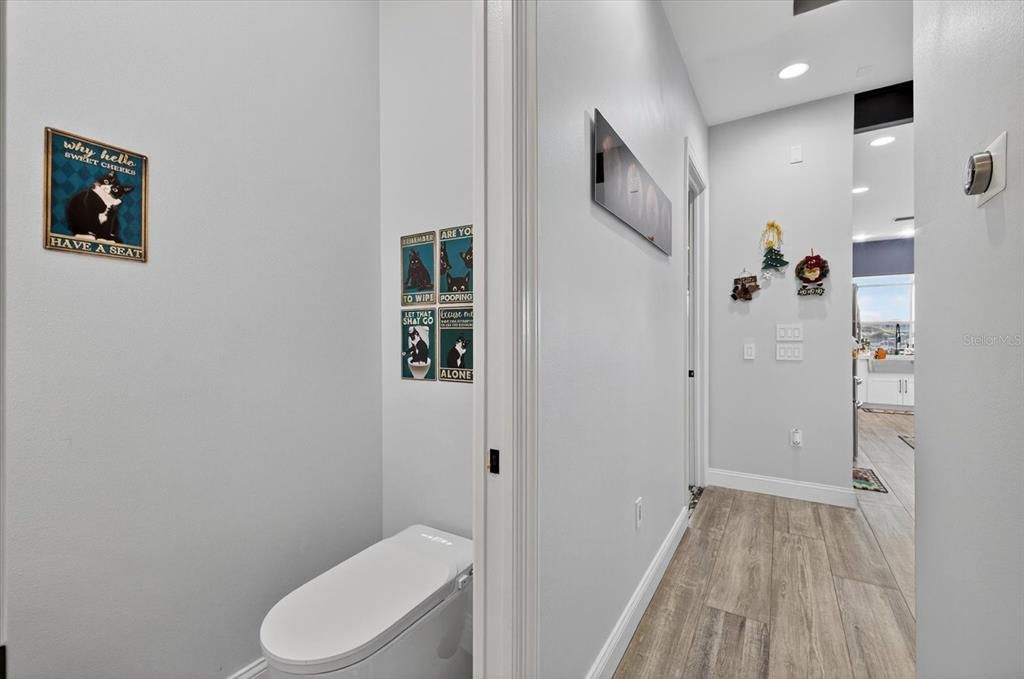 Bathroom, Interior, Recessed Lighting, Wood Texture Flooring