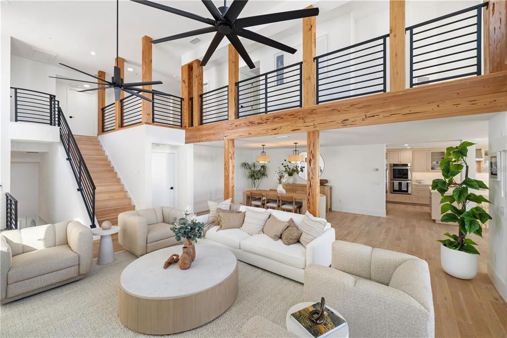 Dining room, Interior, Kitchen, Living room, Pendant Lights, Recessed Lighting, Stainless Steel Appliances, Wood Texture Flooring