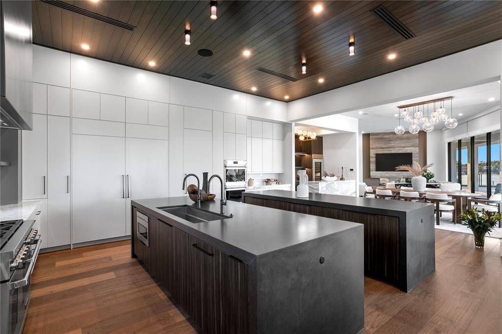 Interior, Kitchen, Recessed Lighting, Stainless Steel Appliances, Wooden Ceilings, Wood Texture Flooring