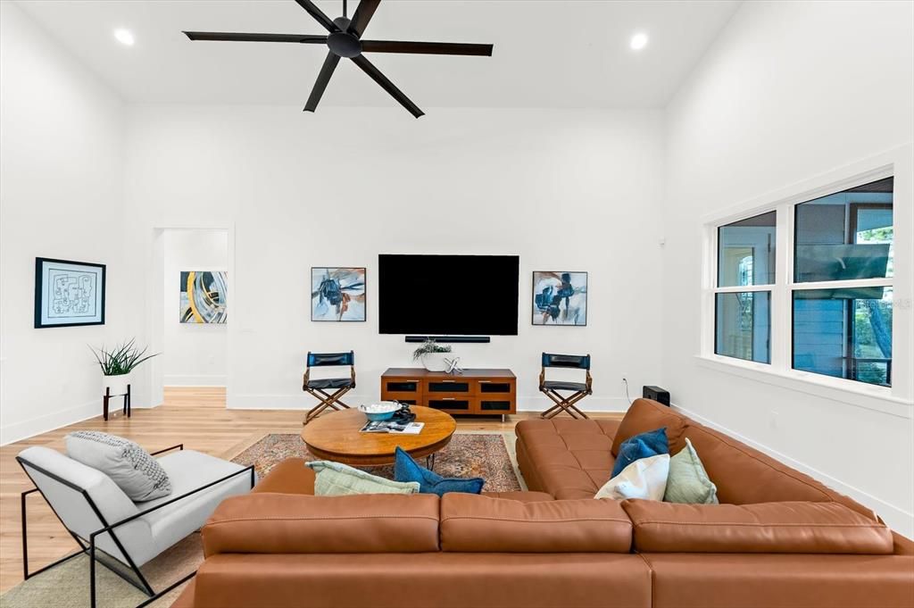 Interior, Living room, Recessed Lighting, Wood Texture Flooring