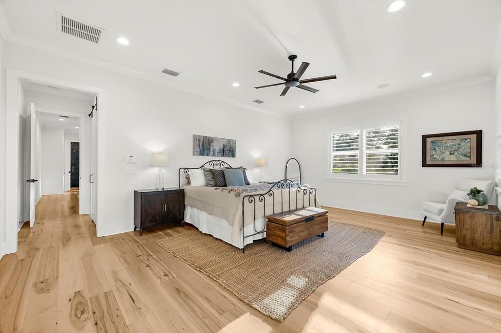 Bedroom, Interior, Recessed Lighting, Wood Texture Flooring