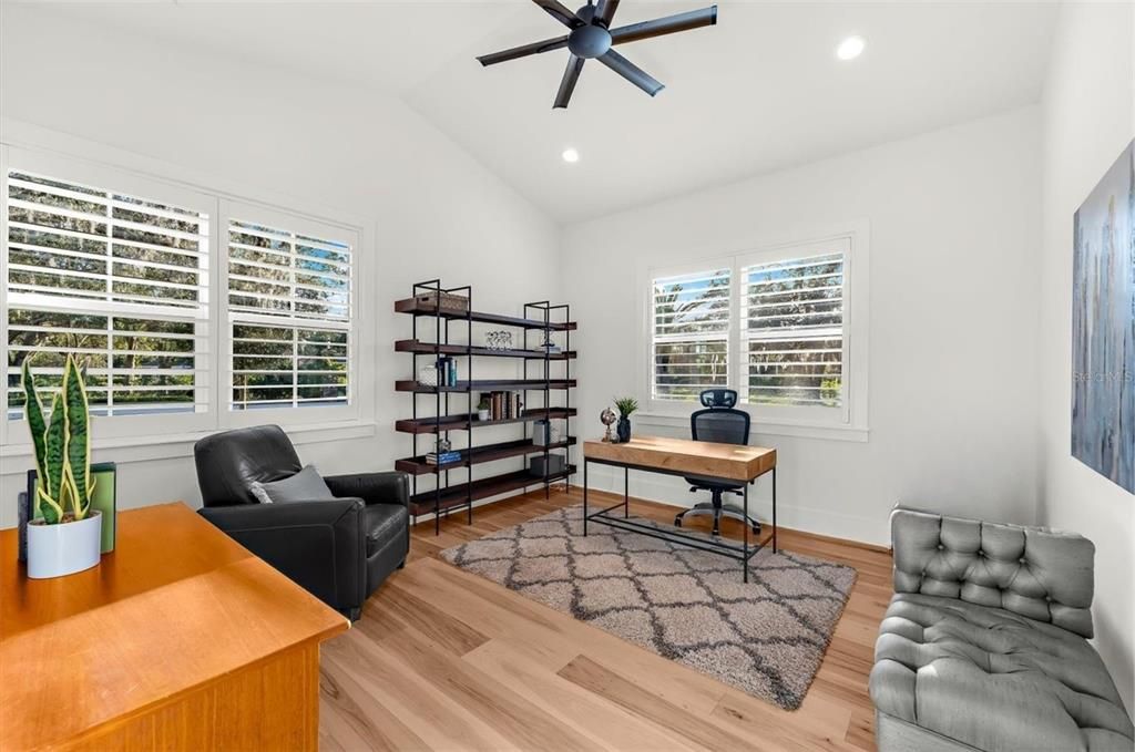 Home Office, Interior, Recessed Lighting, Wood Texture Flooring