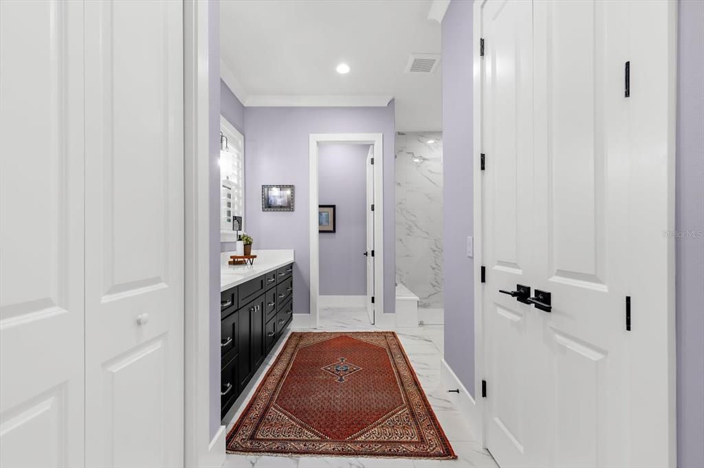 Bathroom, Interior, Marble, Marble Walls, Recessed Lighting