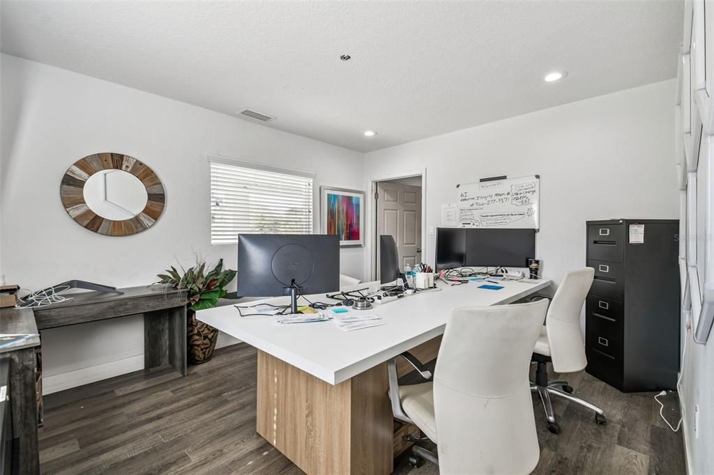 Home Office, Interior, Recessed Lighting, Wood Texture Flooring