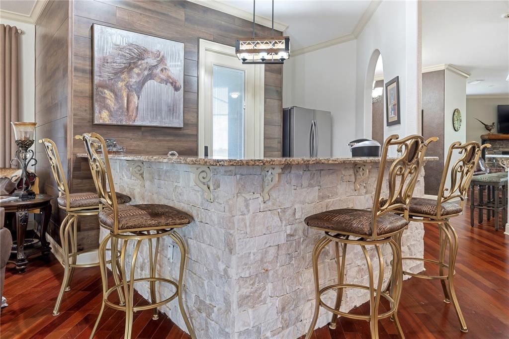 Interior, Pendant Lights, Stone Walls, Wood Texture Flooring
