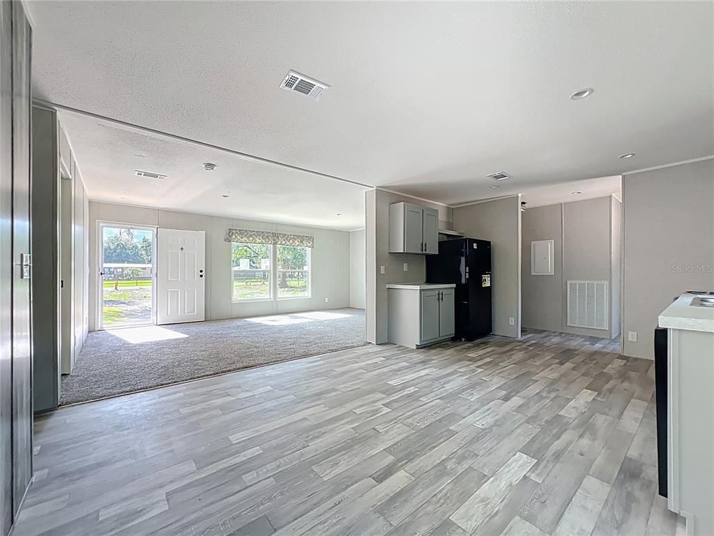 Empty room, Interior, Kitchen, Recessed Lighting, Wood Texture Flooring