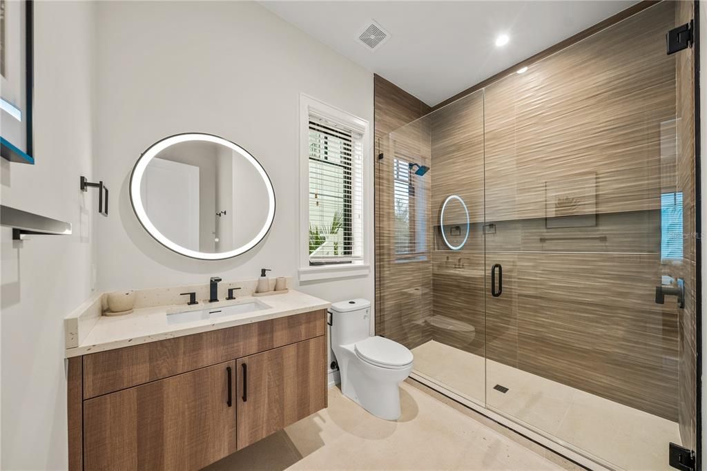 Bathroom, Glass Shower, Interior, Recessed Lighting