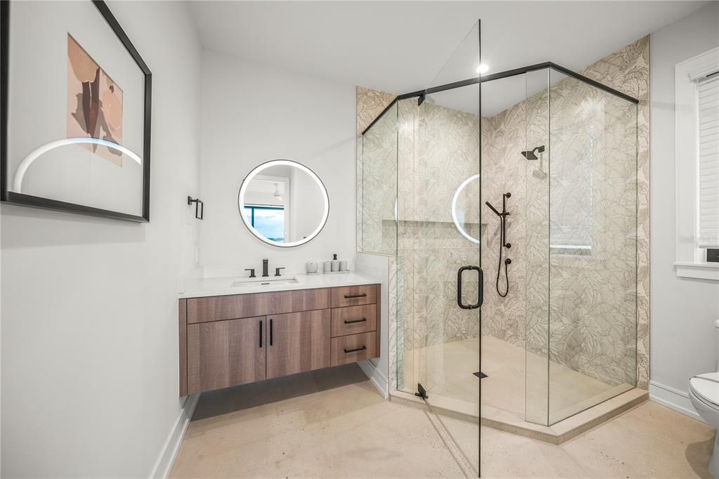 Bathroom, Glass Shower, Interior, Recessed Lighting