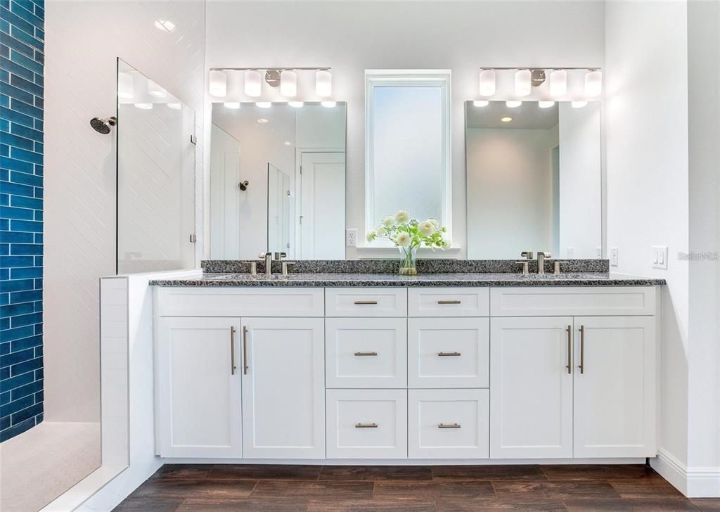 Bathroom, Dual Sink Vanities, Interior, Wood Texture Flooring