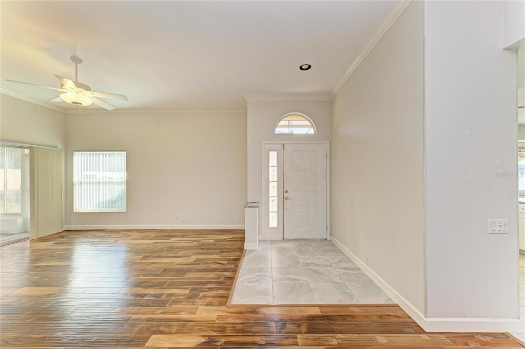 Empty room, Interior, Marble, Recessed Lighting, Wood Texture Flooring