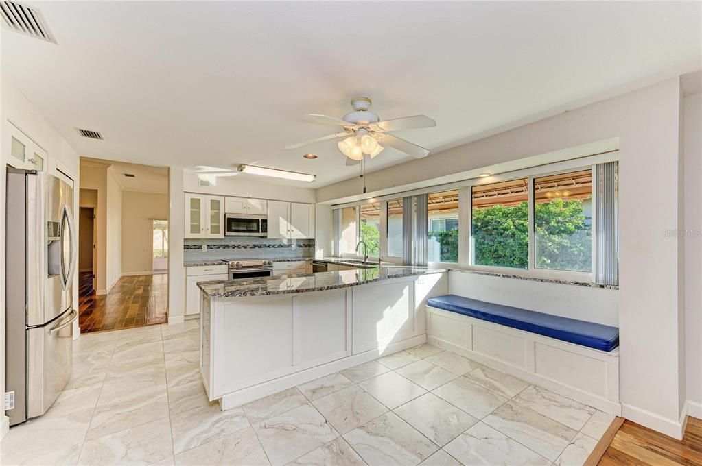 Interior, Kitchen, Marble, Stainless Steel Appliances, Wood Texture Flooring