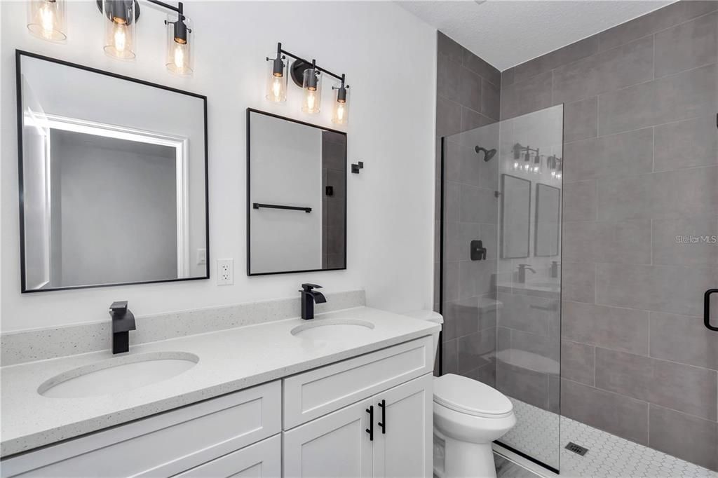 Bathroom, Dual Sink Vanities, Glass Shower, Interior