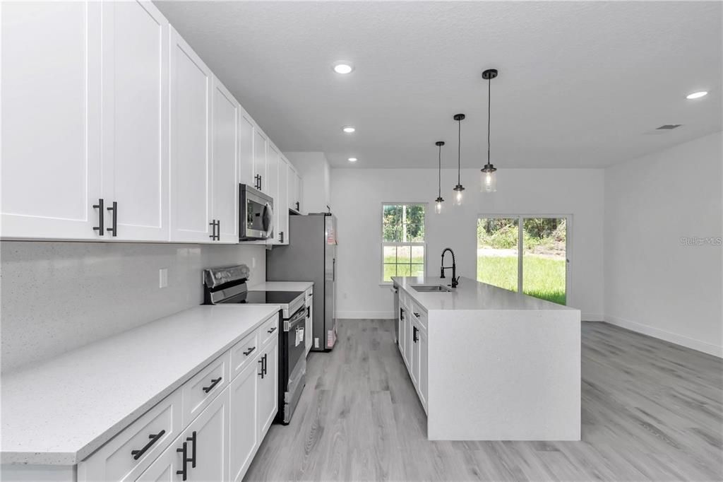 Interior, Kitchen, Pendant Lights, Recessed Lighting, Wood Texture Flooring