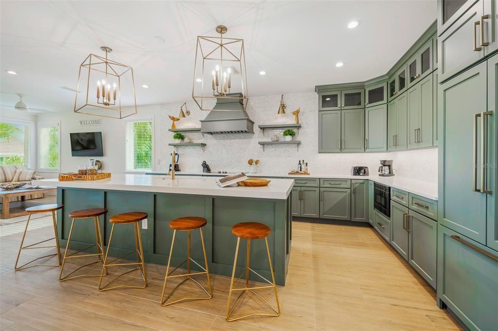 Interior, Kitchen, Pendant Lights, Recessed Lighting, Wood Texture Flooring