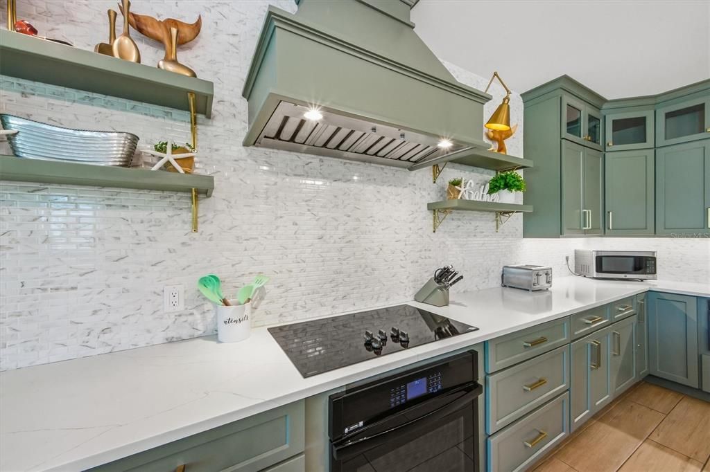 Interior, Kitchen, Marble Walls, Stainless Steel Appliances, Wood Texture Flooring