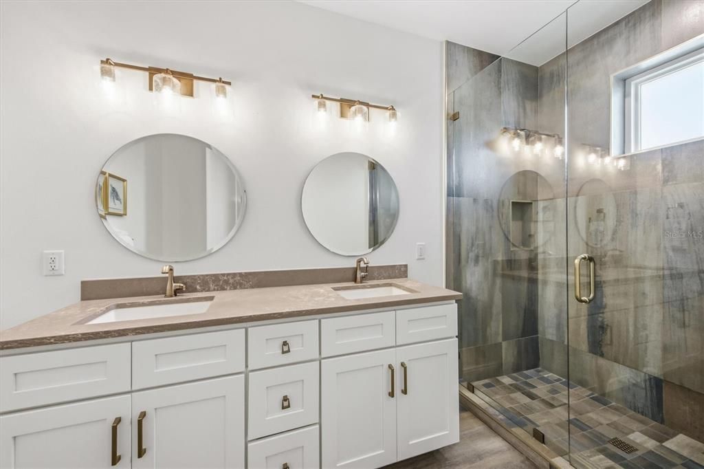 Bathroom, Dual Sink Vanities, Glass Shower, Interior
