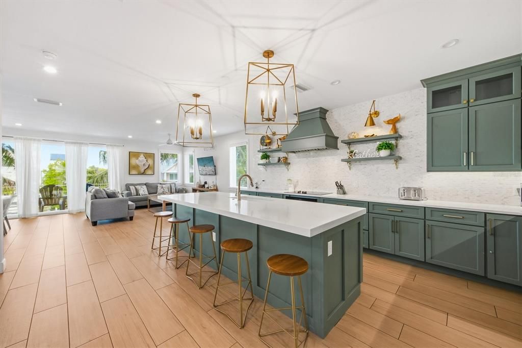 Interior, Kitchen, Living room, Pendant Lights, Recessed Lighting, Wood Texture Flooring