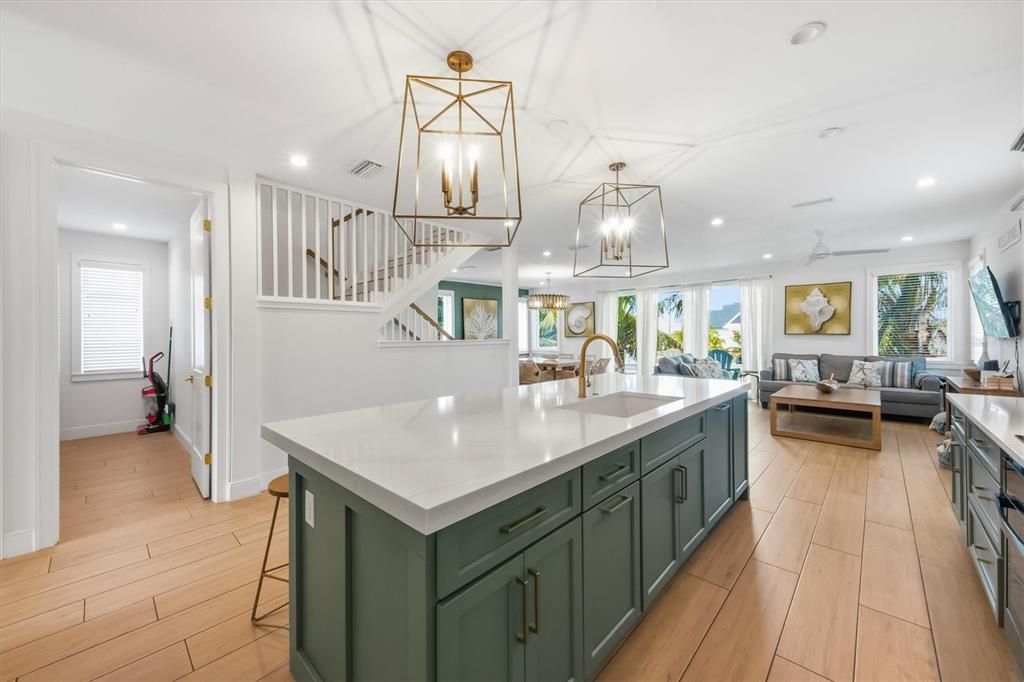 Interior, Kitchen, Living room, Pendant Lights, Recessed Lighting, Wood Texture Flooring