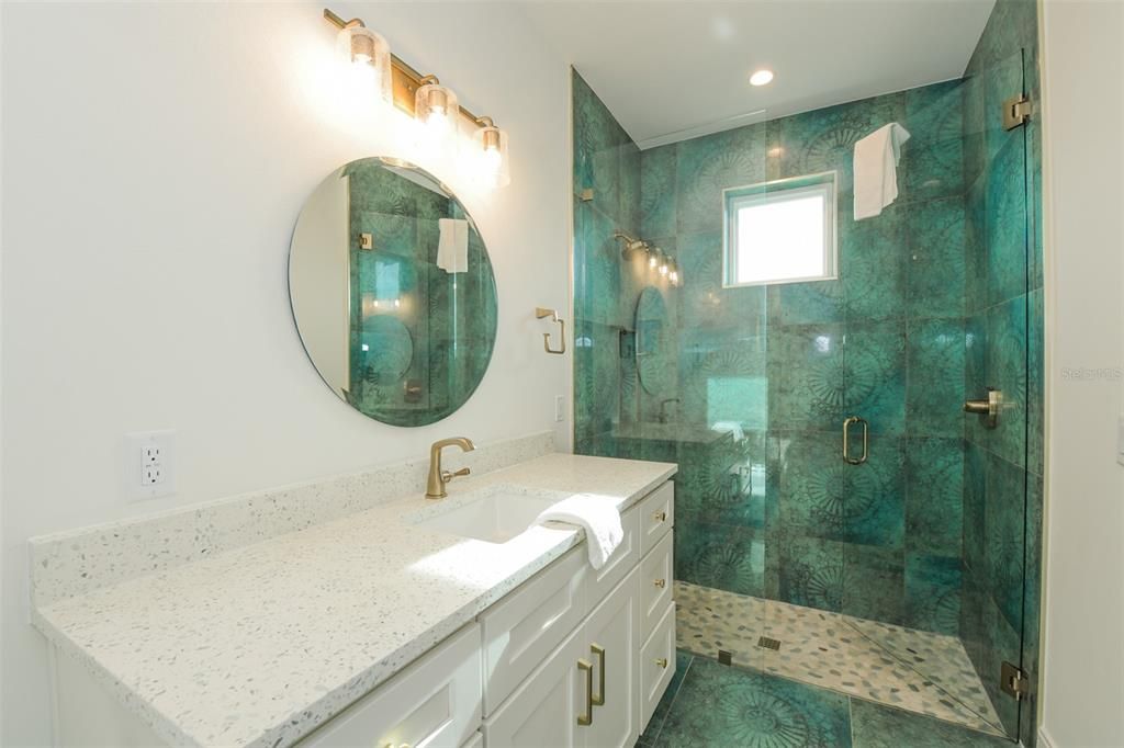 Bathroom, Glass Shower, Interior, Recessed Lighting