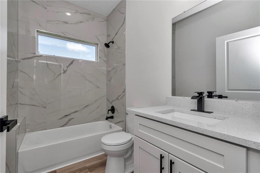 Bathroom, Interior, Marble Walls, Wood Texture Flooring