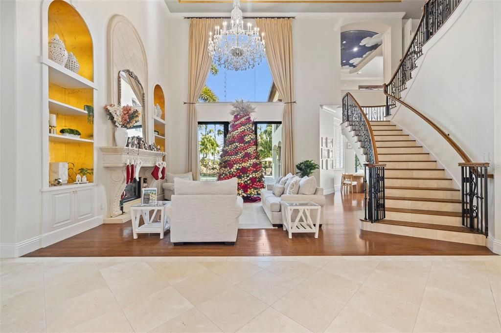 Chandelier, Fireplace, Interior, Living room, Wood Texture Flooring