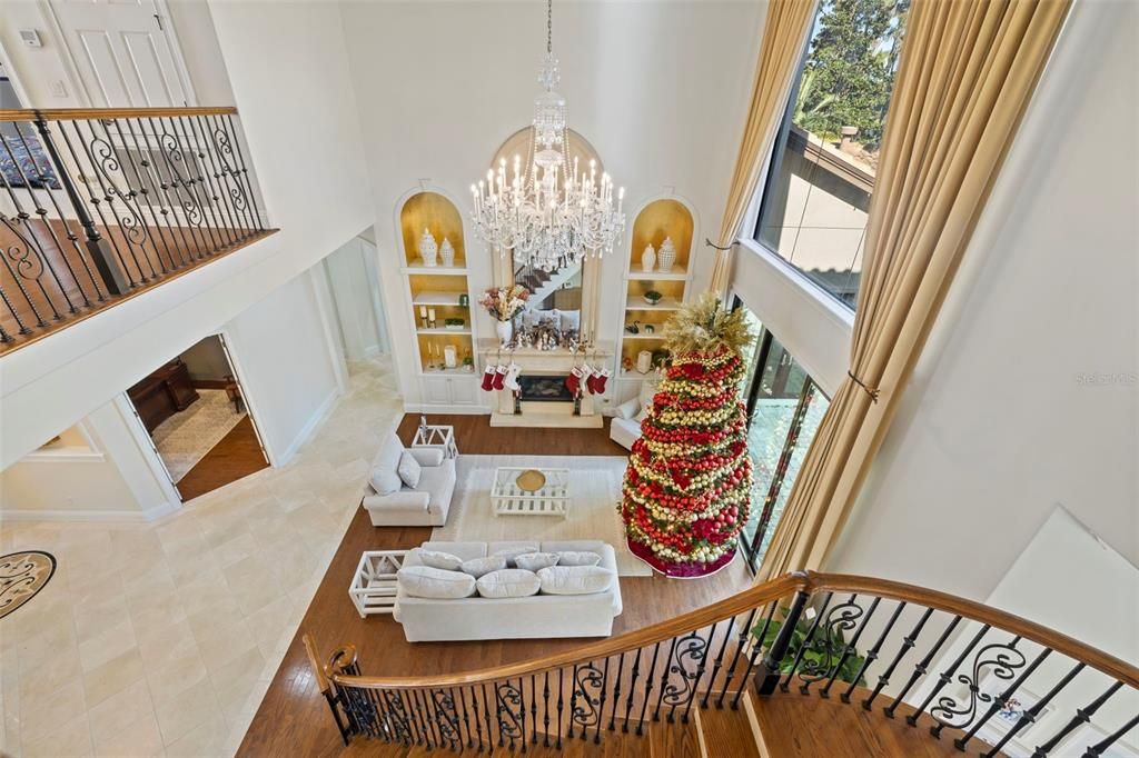 Chandelier, Fireplace, Interior, Living room