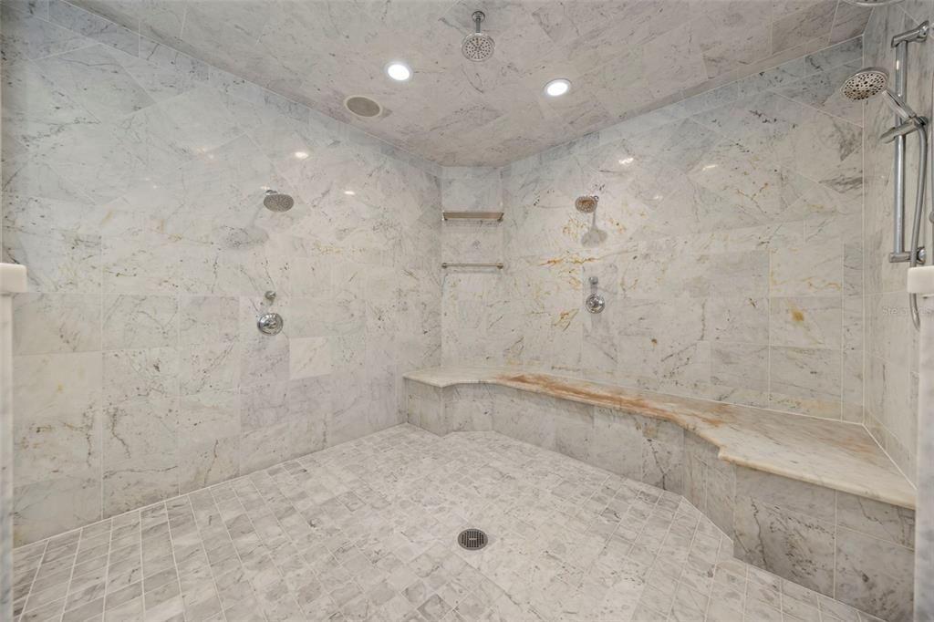 Bathroom, Interior, Marble Walls, Recessed Lighting