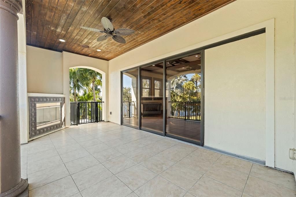 Empty room, Fireplace, Interior, Recessed Lighting, Wooden Ceilings
