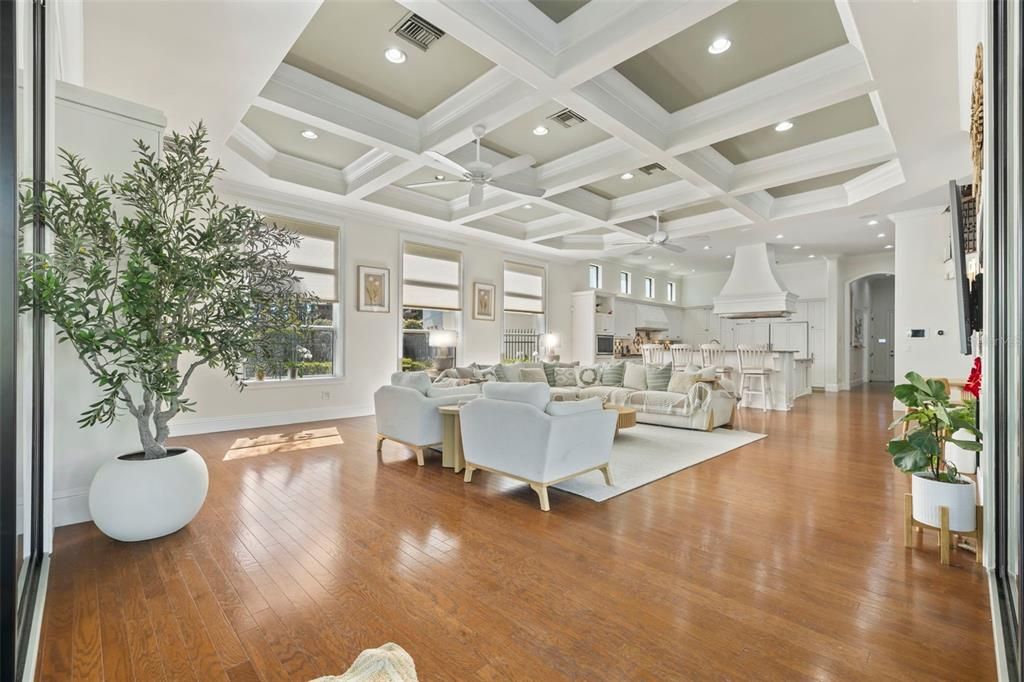 Interior, Kitchen, Living room, Recessed Lighting, Wood Texture Flooring